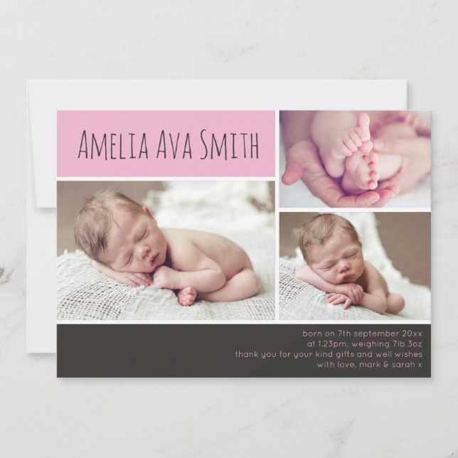 Neue Baby Girl Ankündigung/Dankeschön Karte (Vorderseite)