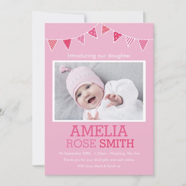 Neue Baby Girl Ankündigung/Dankeschön Karte (Vorderseite)