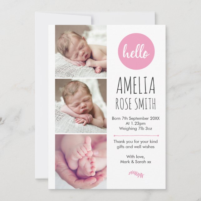 Neue Baby Girl Ankündigung/Dankeschön Karte A5 (Vorderseite)