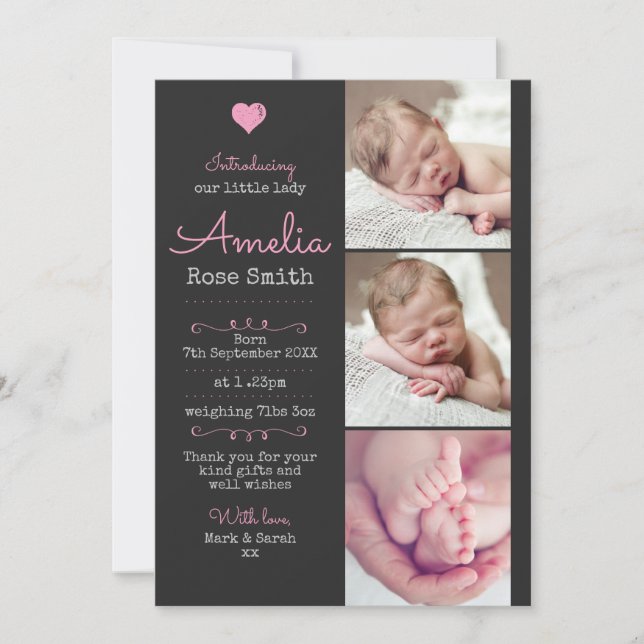 Neue Baby Girl Ankündigung/Dankeschön Karte A5 (Vorderseite)
