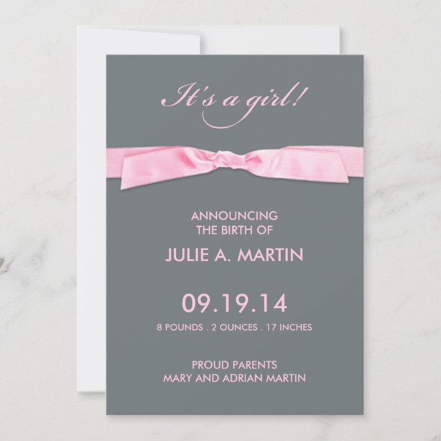 Neue Baby Girl Flat Ankündigungskarte Ankündigung (Vorderseite)