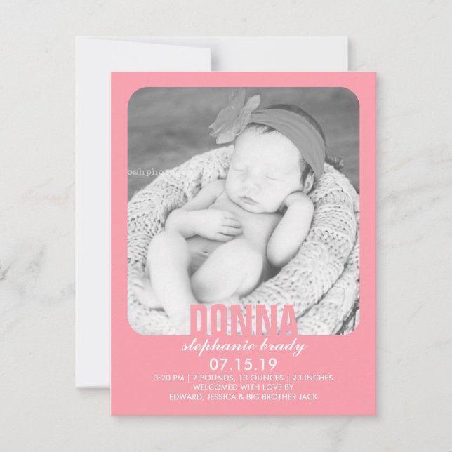 Neue Baby Girl Foto Flat Ankündigung (Vorderseite)