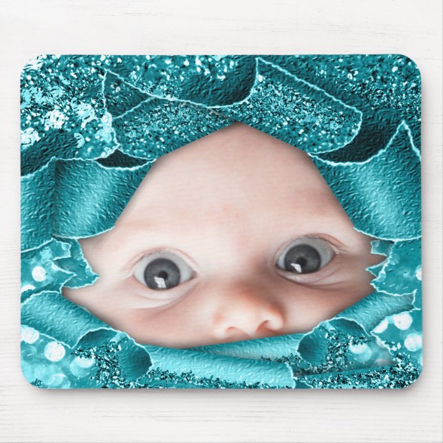 Neue Baby Girl Foto Mutter Aquamariner Glitzer Mousepad (Vorne)
