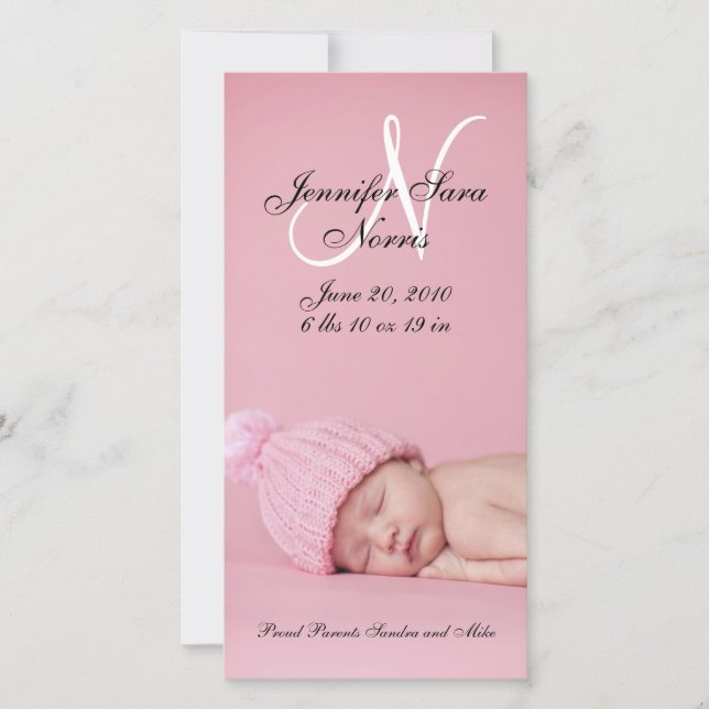 Neue Baby Girl Geburtshilfekarte Ankündigung (Vorderseite)