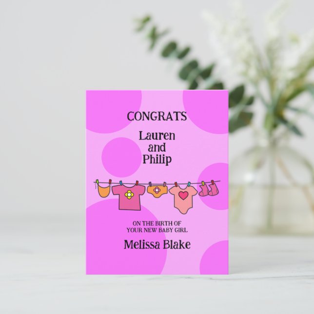 Neue Baby Girl Gratulationen Anpassbare Karte (Stehend Vorderseite)