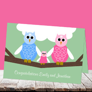 Neue Baby Girl Gratulations Card mit Owl Family Karte