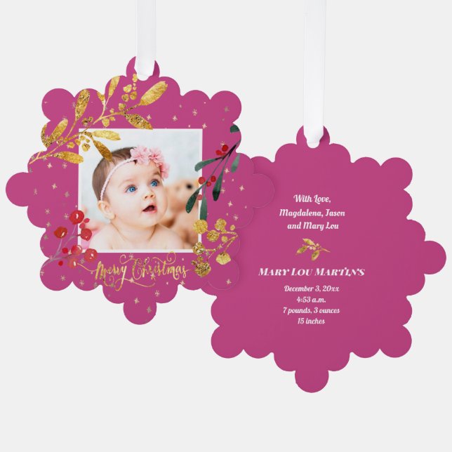 neue Baby Girl Paper Ornament Card (Vorderseite/Rückseite)