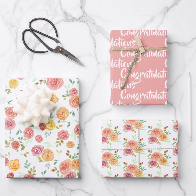 Neue Baby Glückwünsche Blume Geschenkpapier Set (Vorderseite)