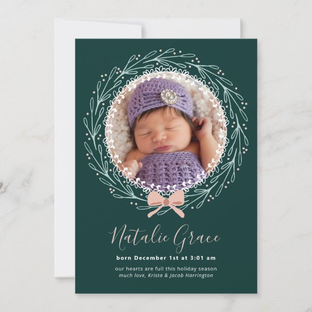 Neue Baby Holiday Birth Ankündigung Foto-Karte (Vorderseite)