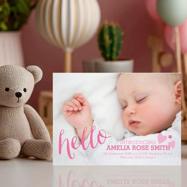 Neue Babyankündigung/Dankeschön-Karte Dankeskarte (Say "hello" to your little one with this charming and customizable baby girl announcement card.)