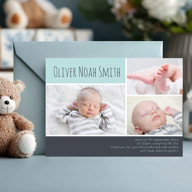 Neue Babyankündigung/Dankeschön-Karte Dankeskarte (Capture every sweet detail 💙 A modern photo collage birth announcement to celebrate your little one)