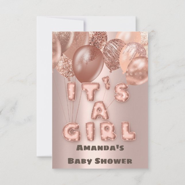 Neue Babydusche Es ist eine Girl Rose Gold Ballons Einladung (Rückseite)