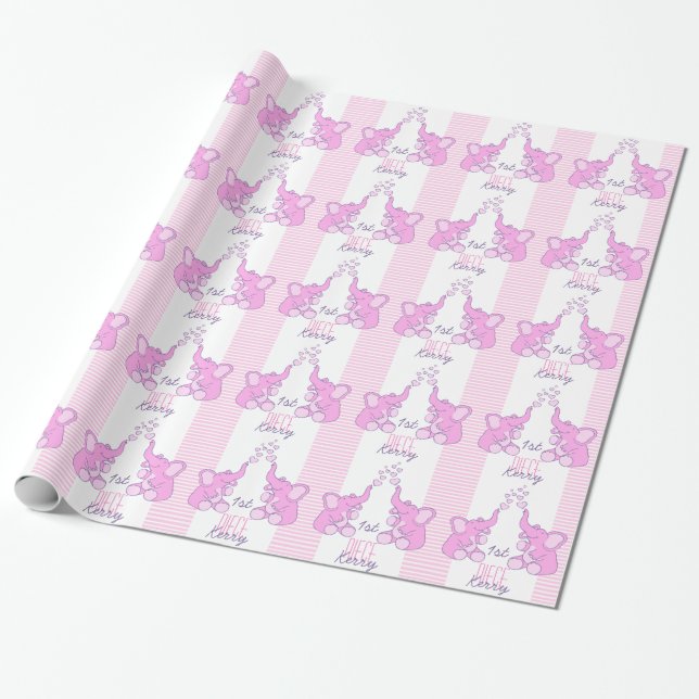 Neue Babydusche Nichte Name rosa Elefantenhülle Geschenkpapier (Ungerollt)
