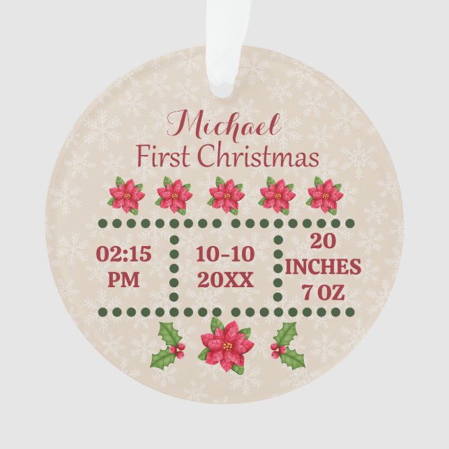 Neue Babygeburtsstatistiken Weihnachten, Geburtsan Ornament (Vorderseite)