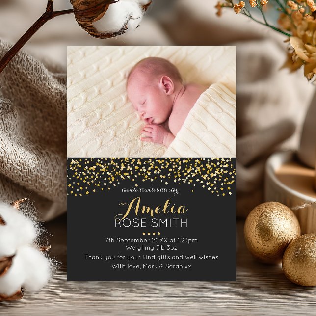 Neue Babymitteilung/danken Ihnen zu kardieren Dankeskarte (A star is born 🌟 Celebrate our baby girl’s arrival and thank you for your love and gifts.)