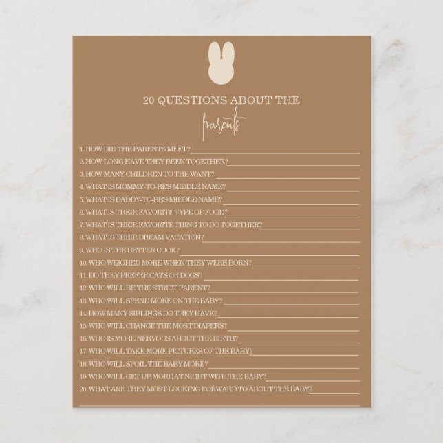 Neue Bunny 20 Fragen zum Elternspiel (Vorderseite)