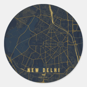 Neue Delhi Indien Stadtplan Minimales Design Runder Aufkleber