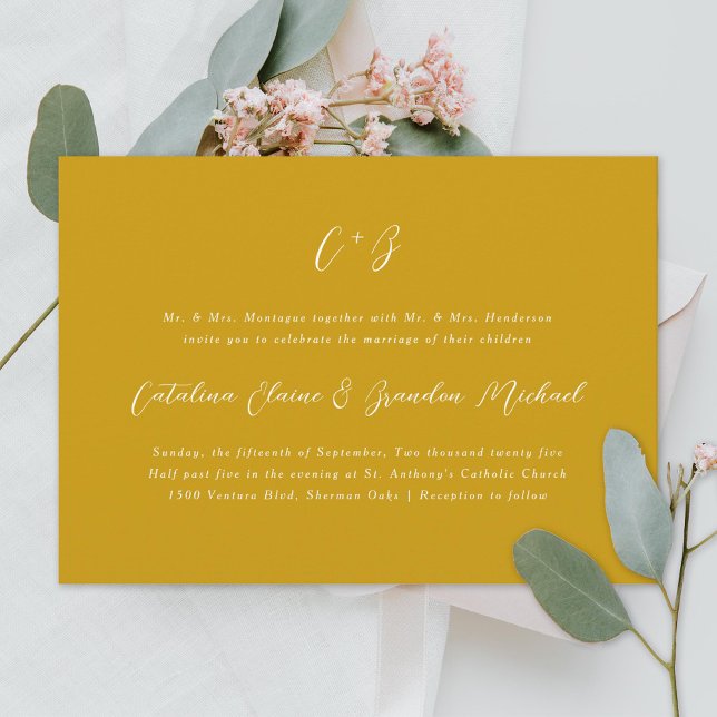 Neue elegante Kalligraphie Monogram-Namen gelb Einladung (Von Creator hochgeladen)