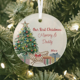 Neue Eltern Erster Weihnachtsbaum und Krippe Ornament Aus Glas
