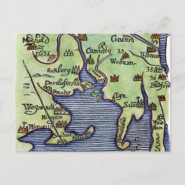 NEUE ENGLAND-KARTE 1677 POSTKARTE (Vorderseite)