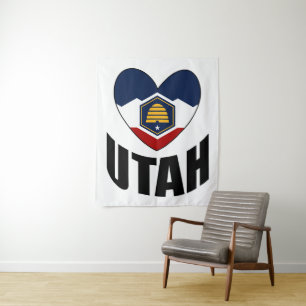 Neue Fahne der Liebe des Herzens von Utah Staat Wandteppich