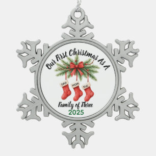 Neue Familie von 3 Ersten Weihnachtskuchen 2025 Schneeflocken Zinn-Ornament