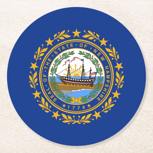 Neue Flagge des Staates Hampshire Runder Pappuntersetzer (Vorderseite)