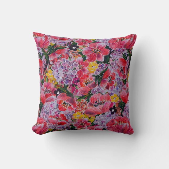 Neue Frühlingsflorale in Rosa und Lila Kissen (Vorderseite)