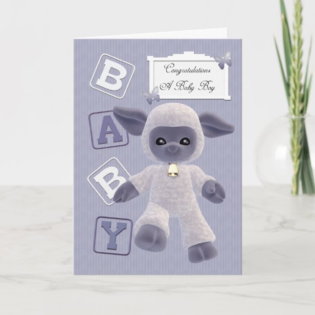 neue geborene Baby-Boy gratulieren mit Lamm Karte (Vorderseite)