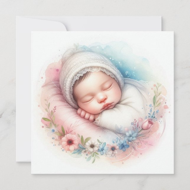 Neue geborene Babywasserfarbe Einladung (Vorderseite)