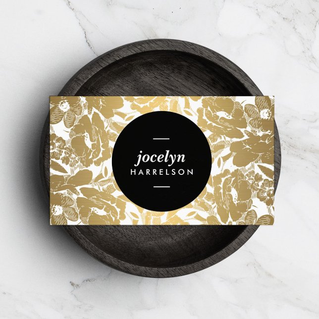 Neue Gold Blume Black Circle Business Card Visitenkarte (Von Creator hochgeladen)