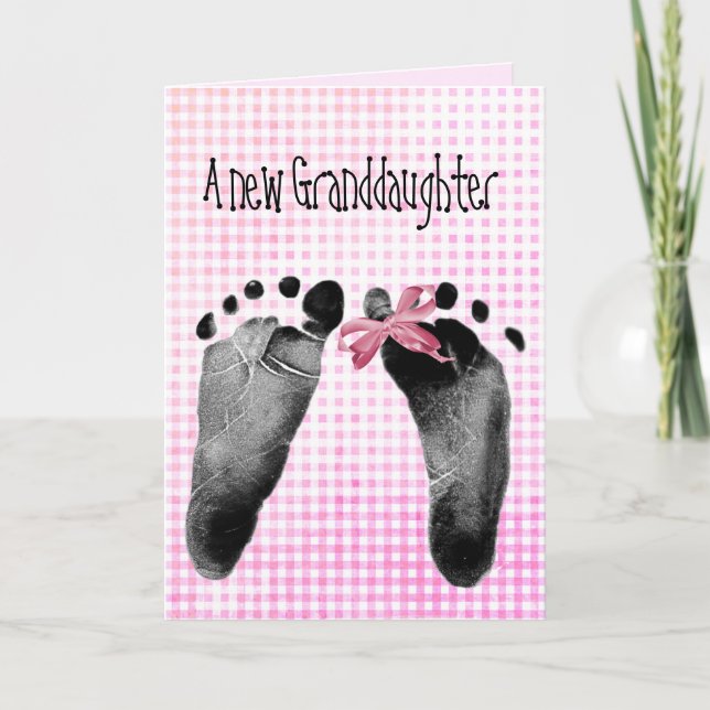 Neue Grandtochter-Spuren von Pink Gingham Karte (Vorderseite)