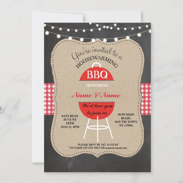 Neue GRILLEN Zuhause Sweet HouseWarming Chalk Boar Einladung (Vorderseite)