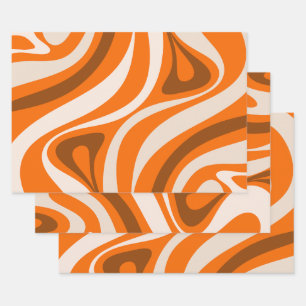 Neue Groove Retro Abstrakte Muster Orange Brown Geschenkpapier Set