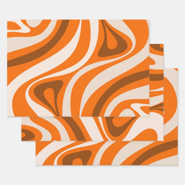 Neue Groove Retro Abstrakte Muster Orange Brown Geschenkpapier Set (Set)