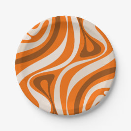 Neue Groove Retro Abstrakte Muster Orange Brown Pappteller