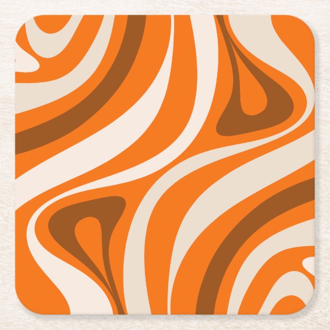 Neue Groove Retro Abstrakte Muster Orange Brown Rechteckiger Pappuntersetzer (Vorderseite)