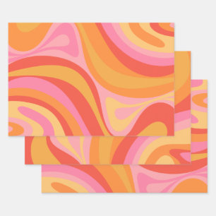 Neue Groove Retro Abstrakte Muster Rosa und Orange Geschenkpapier Set