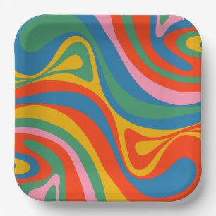 Neue Groove Retro Trippy Farbige Abstrakte Muster Pappteller