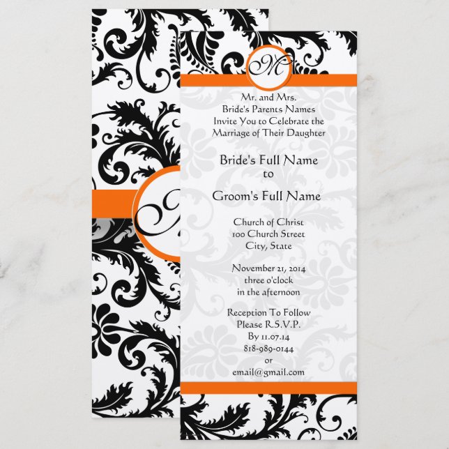 Neue Größe Damask Wirbel Hochzeitsfeier Einladung (Vorne/Hinten)