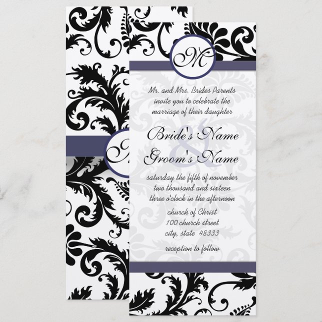 Neue Größe Damask Wirbel Hochzeitsfeier Einladung (Vorne/Hinten)