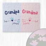 Neue Großeltern - Baby- oder Schwangerschaftsankün<br><div class="desc">Jigsaw Puzzles sind eine lustige Art, eine Ankündigung zu machen, und dieses moderne Herz und Pfeile Design in Rosa und Blau ist ideal für neue Großeltern zu sein. Die Worte, Opa und Oma können sowohl zu Großvater, Nanna etc. personalisiert werden, um Ihre Vorliebe zu Anzug. Sie können auch das Jahr...</div>