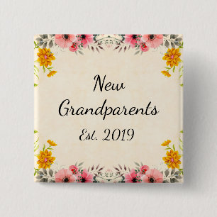 Neue Großeltern Est. Vintager Blumenknopf 2019 Button