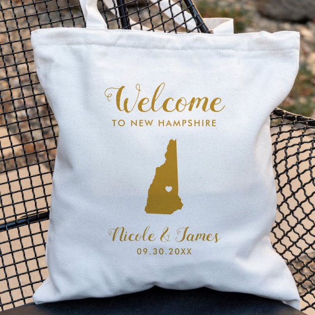 Neue Hampshire Map Wedding Welcome Bag, Gold Tragetasche (Von Creator hochgeladen)