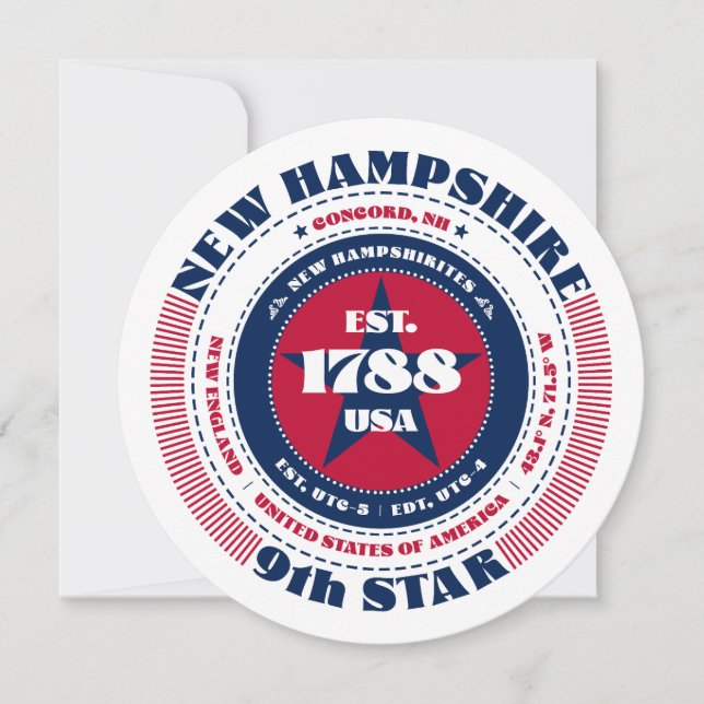 Neue Hampshire Staat Circular Typografy Flat Card (Vorderseite)