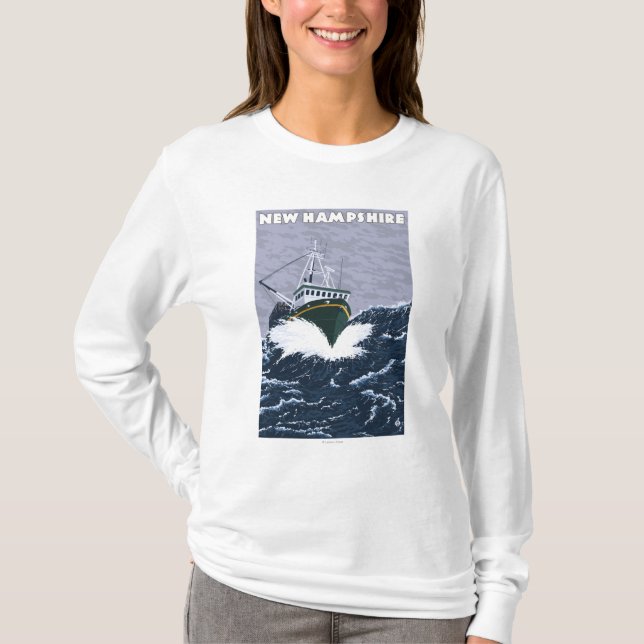 Neue HampshireCrab Fischerboot-Szene T-Shirt (Vorderseite)