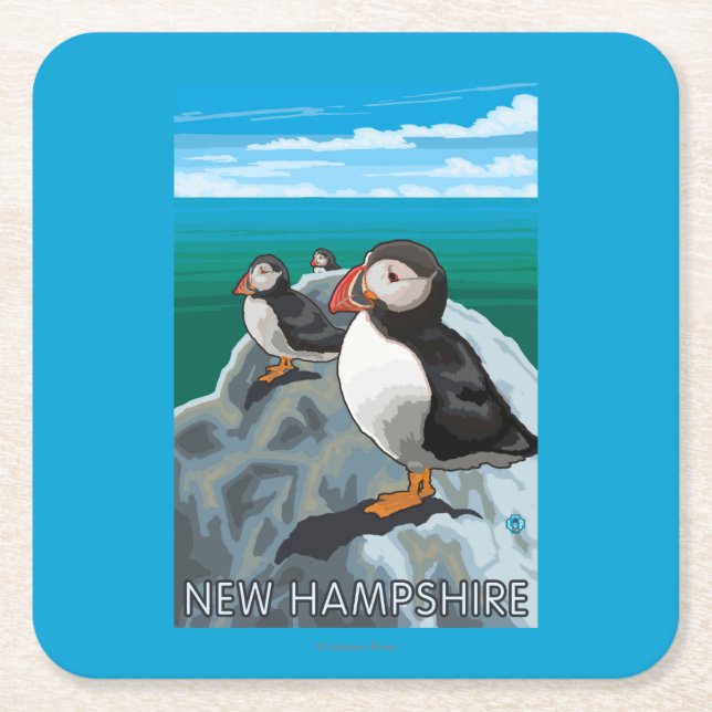 Neue HampshirePuffins Szene Rechteckiger Pappuntersetzer (Vorderseite)