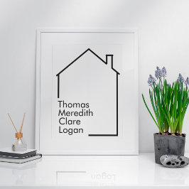 Neue Hausfamilie Minimalistisch mit Namen Poster