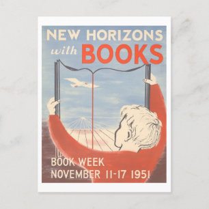 "Neue Horizonte mit Büchern" Vintage-Bibliothekspl Postkarte