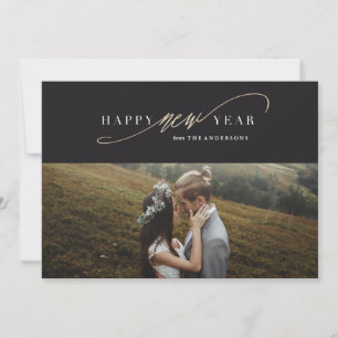 Neue Jahr Script Imitate Gold Holiday Foto Card Feiertagskarte